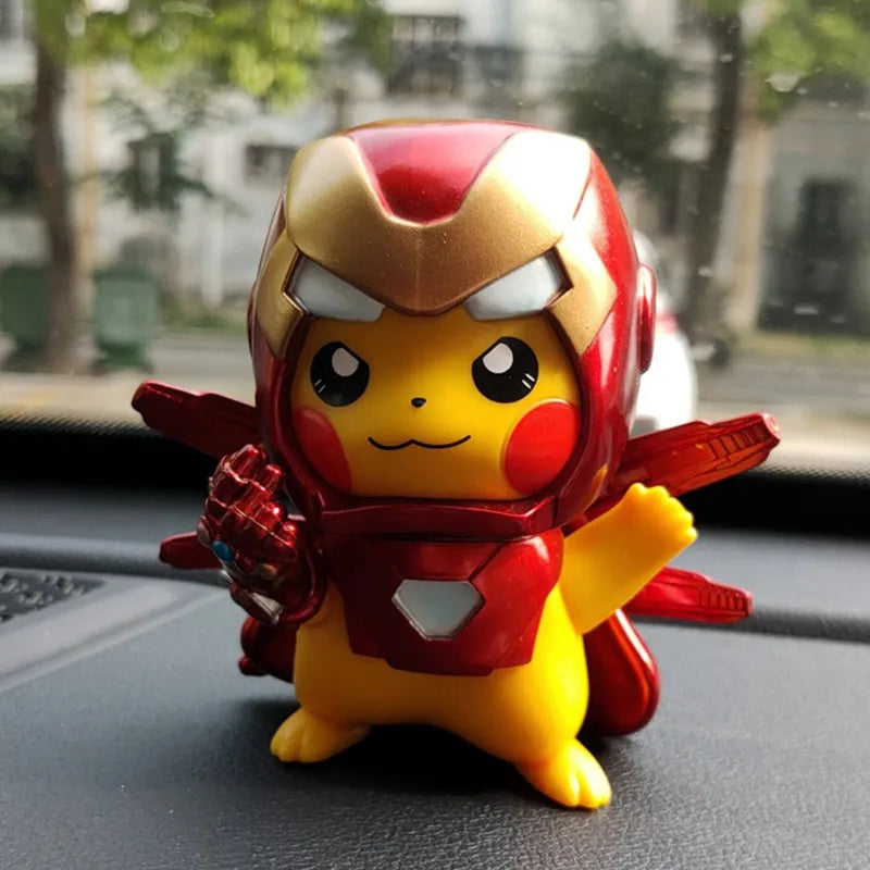 Cos Iron Man & Pikachu Cartoon Action Figures – Cute Anime Car Desktop Model Dolls, Trendy Mini Toys, Perfect Gift for Boys