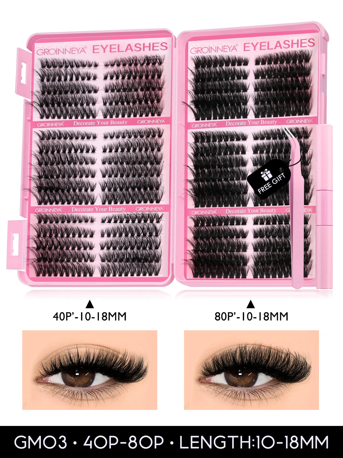 GROINNEYA Cat Lash Clusters Kit – 640pcs with Lash Bond & Seal, DIY Eyelash Extensions for Home Use