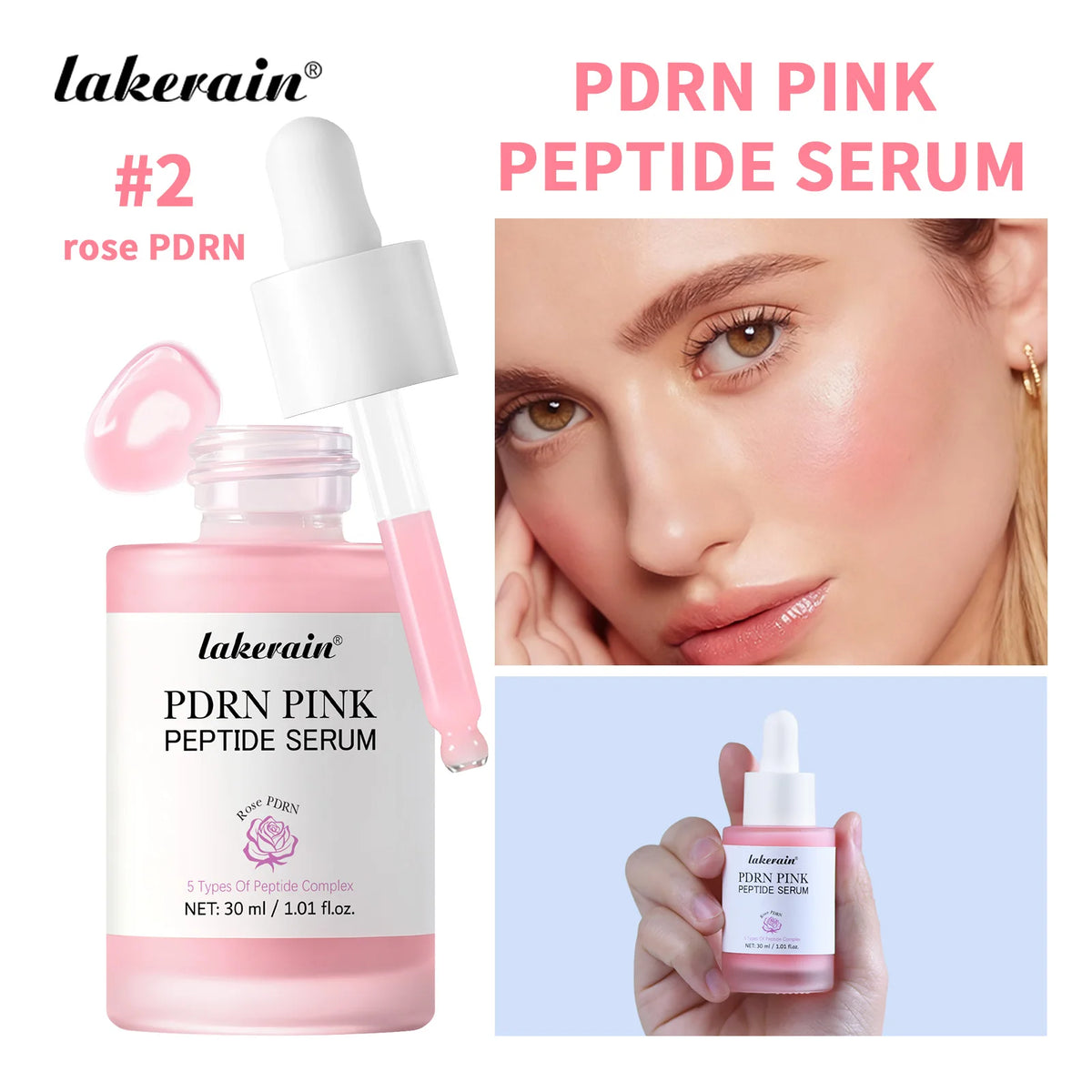 Salmon PDRN Pink Peptide Facial Serum 30ml - Deep Hydration, Moisturizing Glow and Korean Skincare Essence