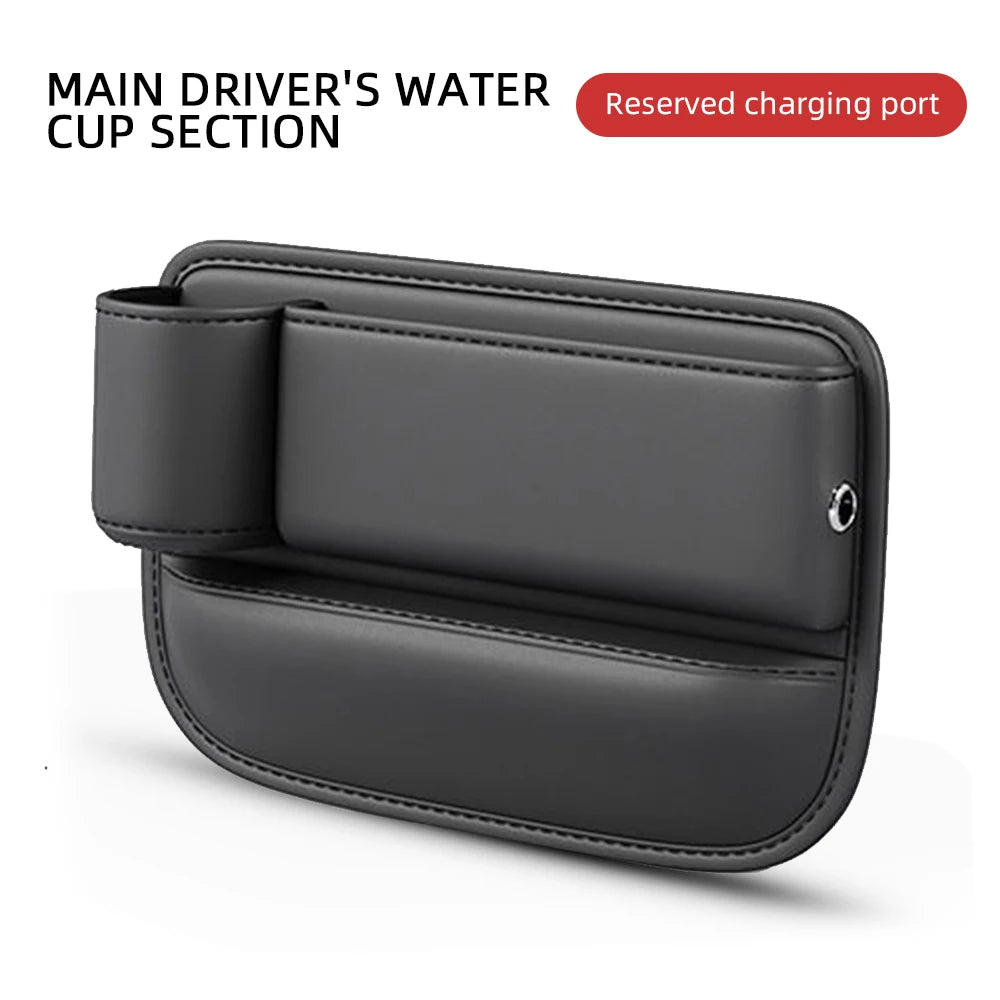 Multifunctional Car Seat Gap Organizer – Leak-proof PU Leather Storage Box with Cup Holder