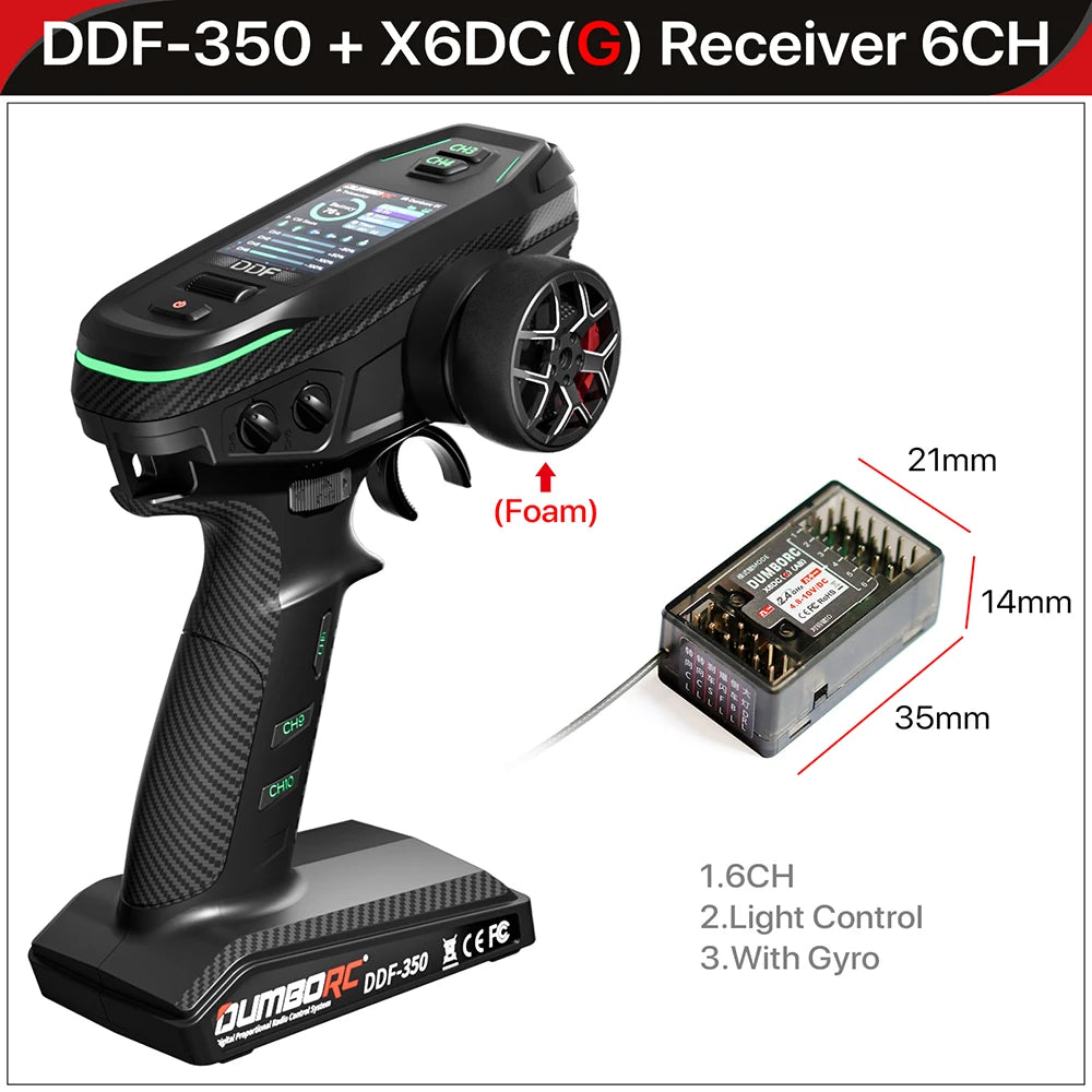 DUMBORC 2.4G 10CH Digital Radio Remote Controller – DDF-350 Transmitter with Receiver for RC Car, Boat, Tank, LCD FHSS System