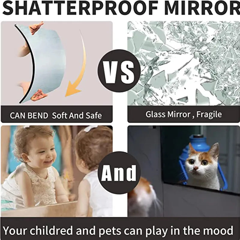4PCs 3D Self-Adhesive Mirror Stickers - Flexible Thicken DIY Art Acrylic Mirrors for Door, Wardrobe, Bathroom, Home Wall Decorations