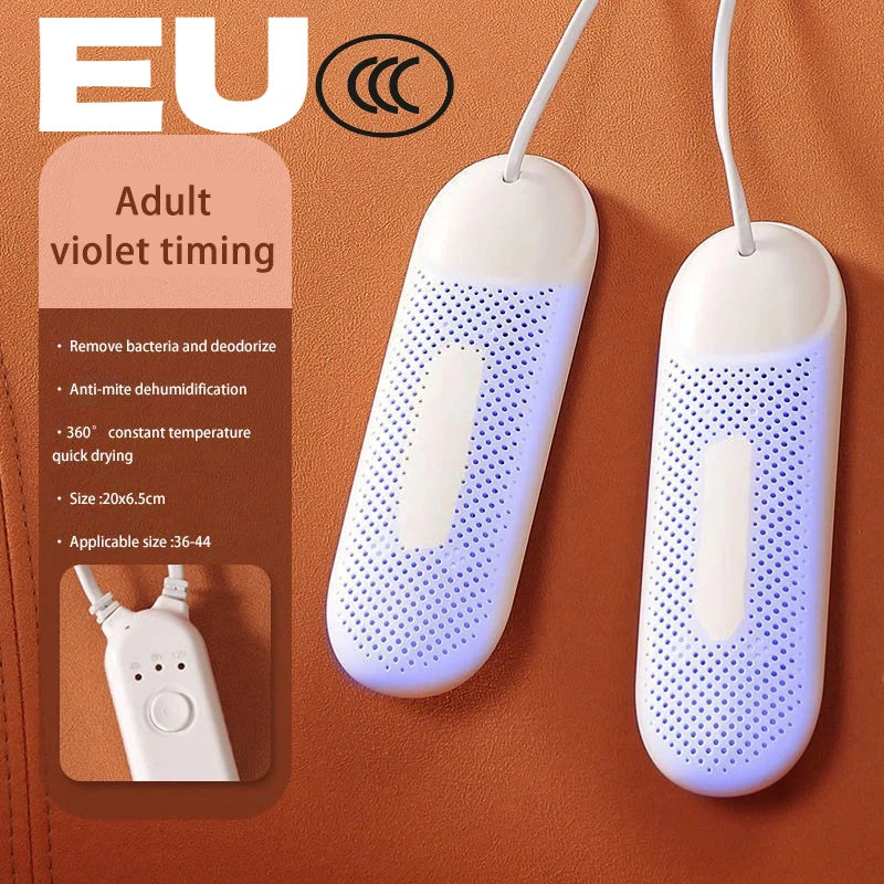 Portable Electric Shoe Dryer & Freshener – UV Dehumidifier for Footwear & Socks, Timed, EU/US/UK Compatible