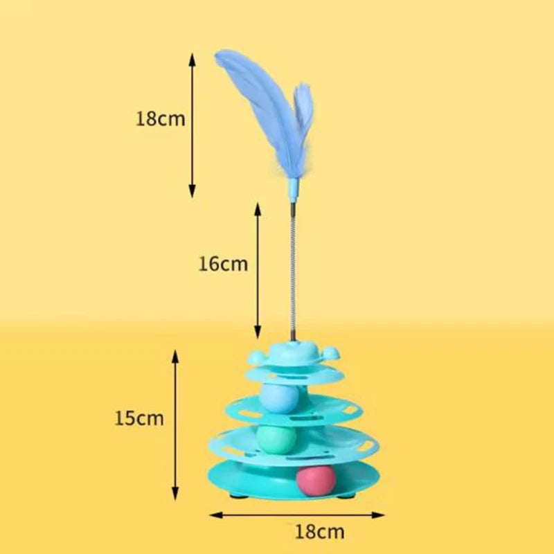 4-Layer Feather Cat Turntable - Interactive Ball & Playing Stick Toy for Cats