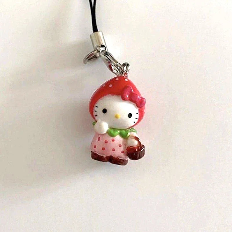 Kawaii Strawberry Hello Kitty Phone Pendant — Cute DIY Backpack Keychain, Fun Decoration & Birthday Gift for Friends