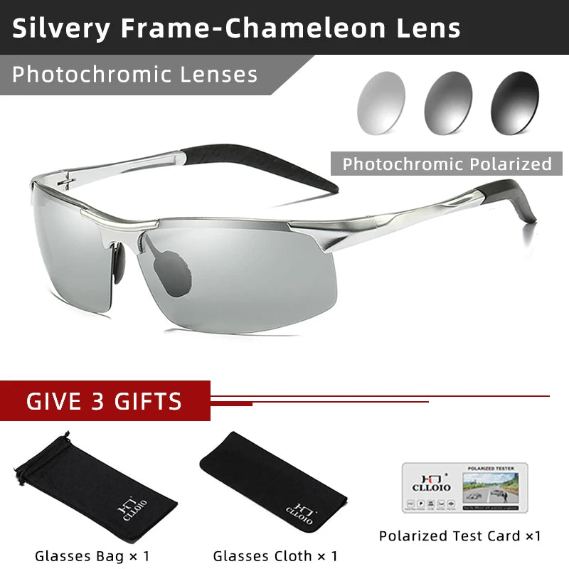 CLLOIO Aluminum Photochromic Sunglasses – Polarized Day & Night Chameleon Glasses for Men, Anti-Glare, UV Protection, Color Changing Sun Glasses
