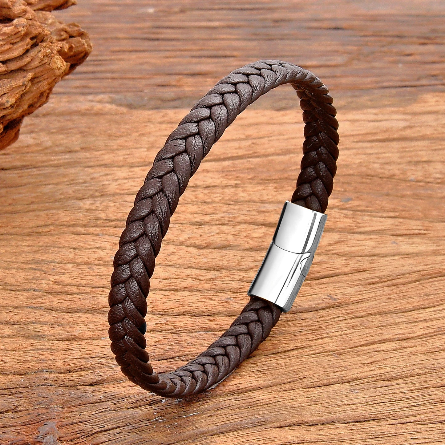 Classic Stainless Steel Leather Bracelet - Braided Couple Bangle Jewelry Gift for Women and Men
