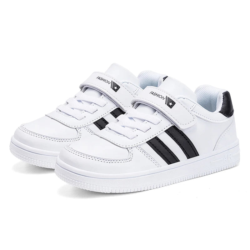 Kids White Sneakers — Boys & Girls Sport Casual Shoes, Non-Slip School Walking & Running Shoes, Sizes 28-39