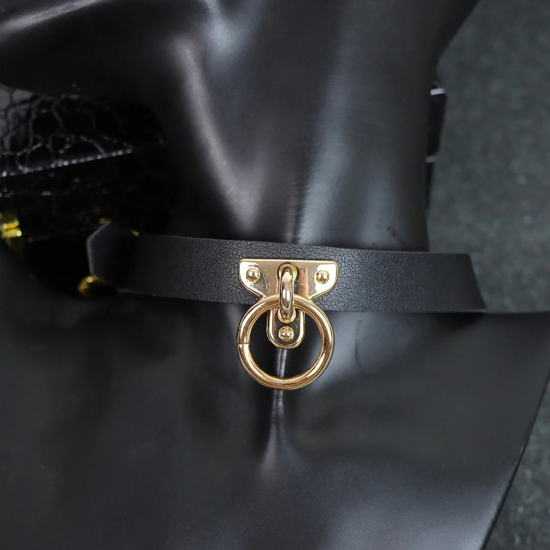 Women's Punk Spike Leather Harness Choker - Metal Collar Necklace for Gothic, Harajuku & Club Fashion