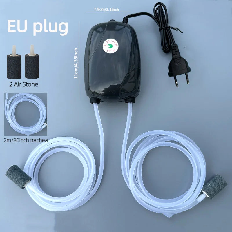 Mini Aquarium Air Pump - Single/Double Outlet Compressor with Check Valve Tube for Fish Tanks - 220V 3W/5W