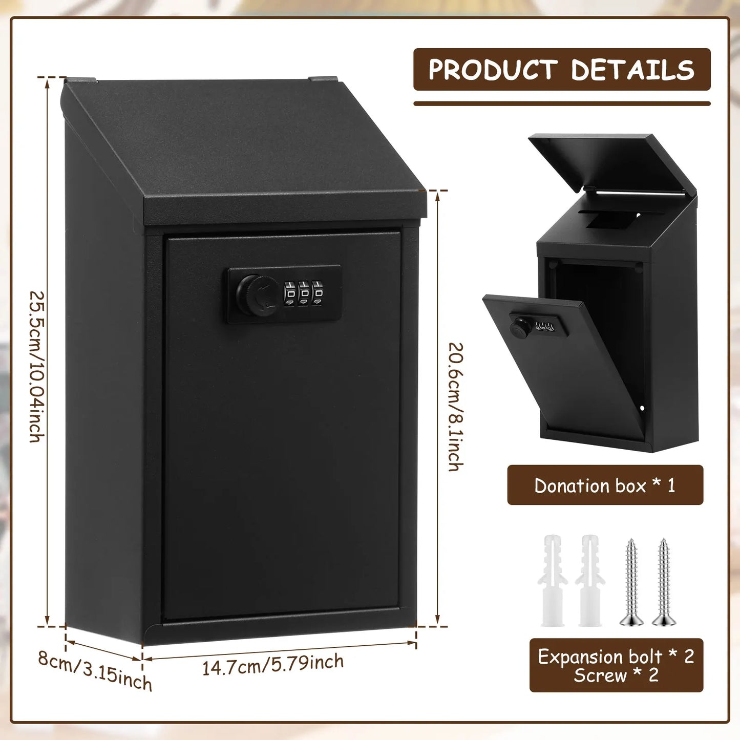 Metal Locking Wall-Mounted Mailbox β Outdoor Lockable Mail & Key Drop Box for Home, Ballot, Donation, Collection