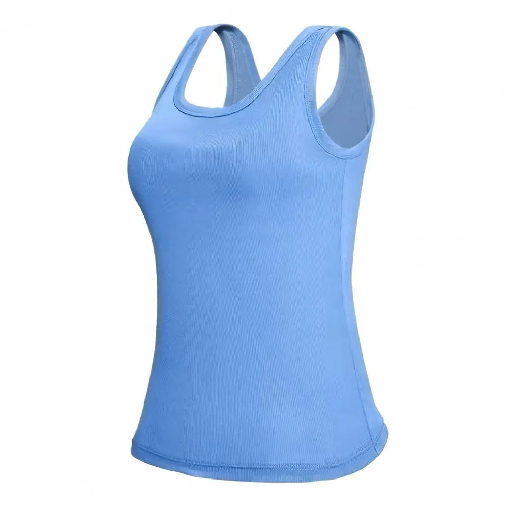Women’s Built-In Bra Tank Top - Double-Layer Square Neck Yoga Camisole Vest