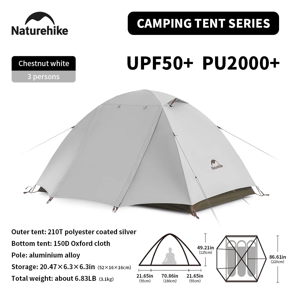 Naturehike 2-3 Person Camping Tent – Waterproof, UPF50+ Ultralight Outdoor Shelter for Hiking, Trekking & Sun Protection
