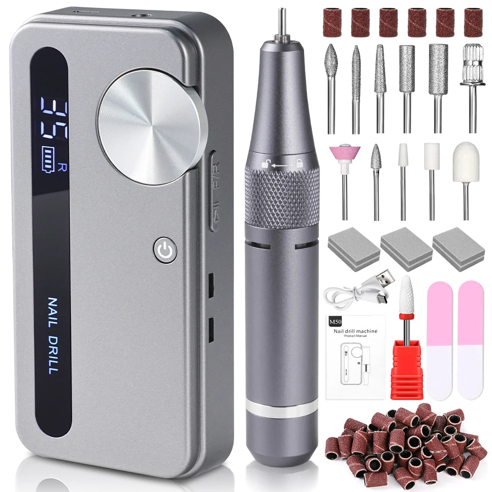 35000RPM Electric Nail Drill – Professional Rechargeable Nail File for Gel Nails, Portable Manicure Tool