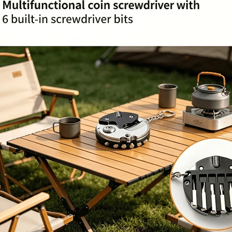 Multifunctional Round Pocket Tool Keychain - Mini EDC Screwdriver Cutter Bottle Opener for Outdoor Use