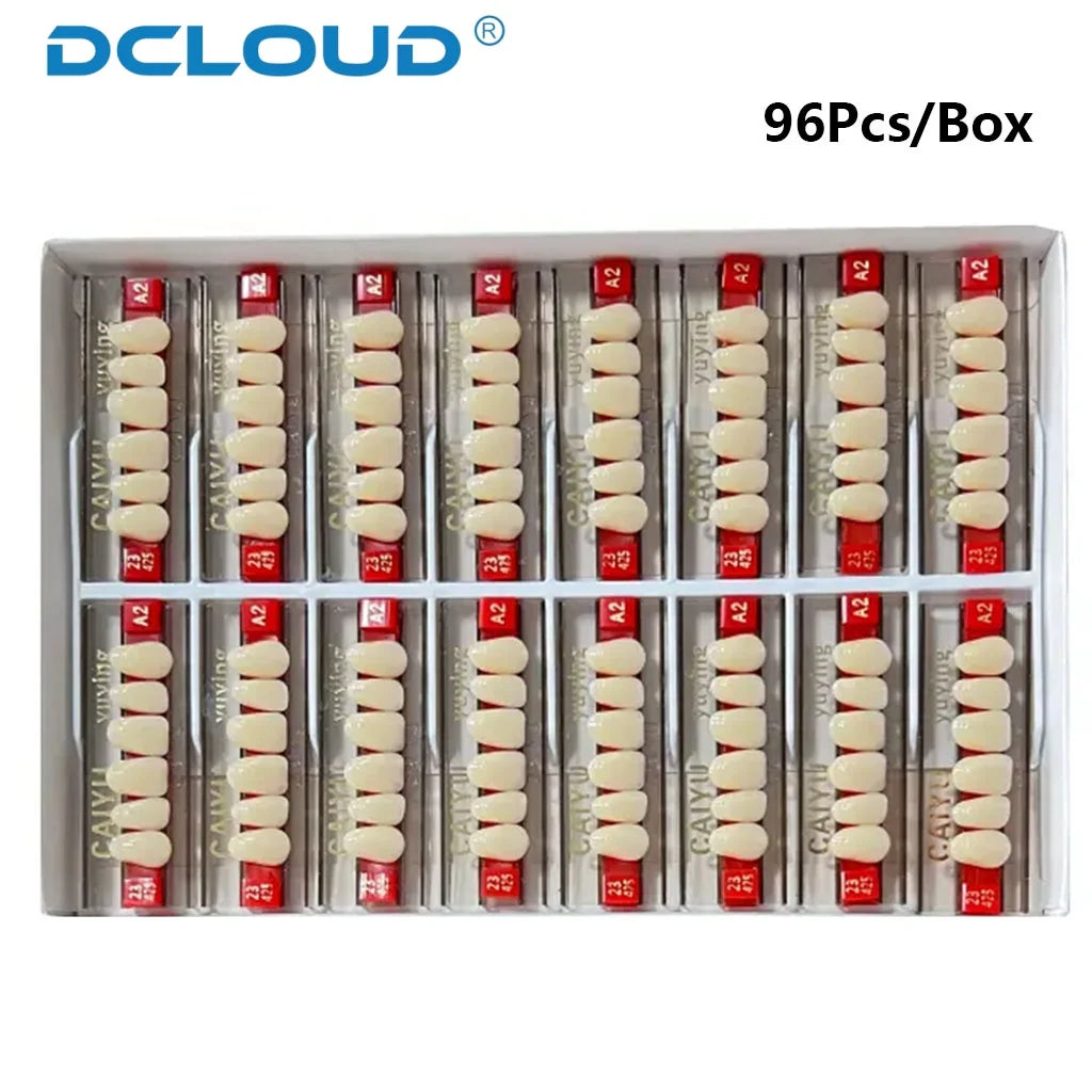 96PCS Dental Resin Denture Teeth Set β Upper & Lower Full Acrylic False Teeth Model (A2/A3 Shades, Anterior & Posterior)