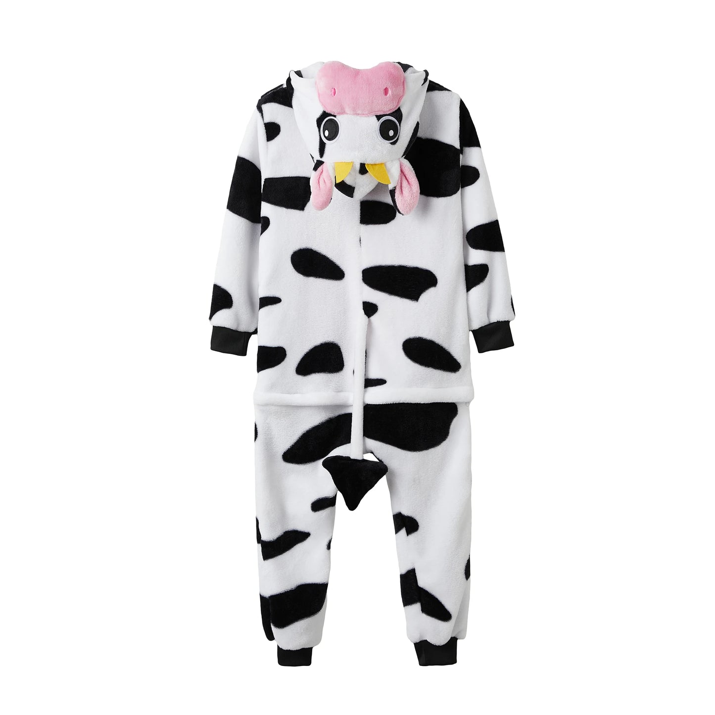 Pink Cow Onesie Pajamas β Cartoon Animal Costume for Women, Men, Girls & Boys, Funny Halloween & Winter Home Outfit