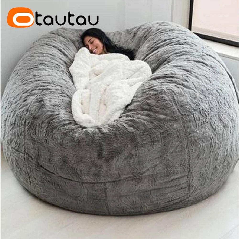 5ft Giant Faux Fur Bean Bag Cover - Fluffy Winter Pouf Cover Without Filler