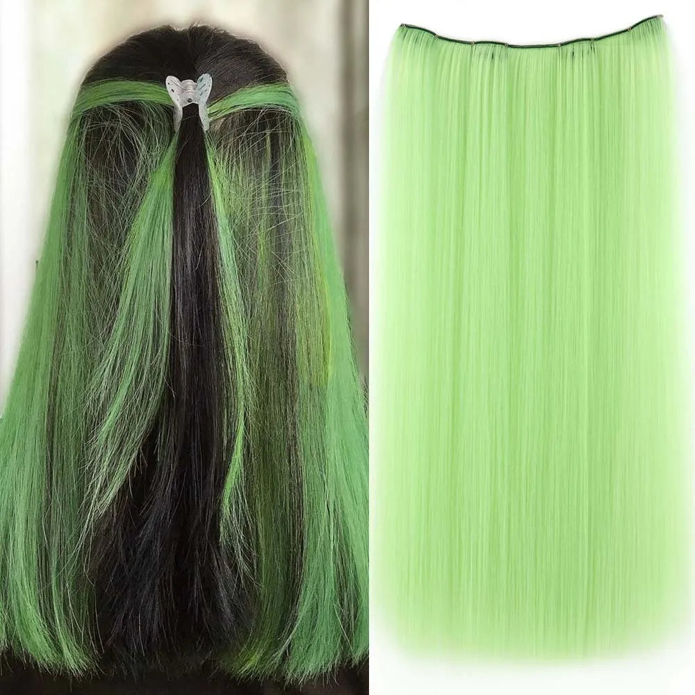 22-Inch Colorful Straight Clip-In Hair Extensions - Long Heat-Resistant Synthetic Hairpiece for Women