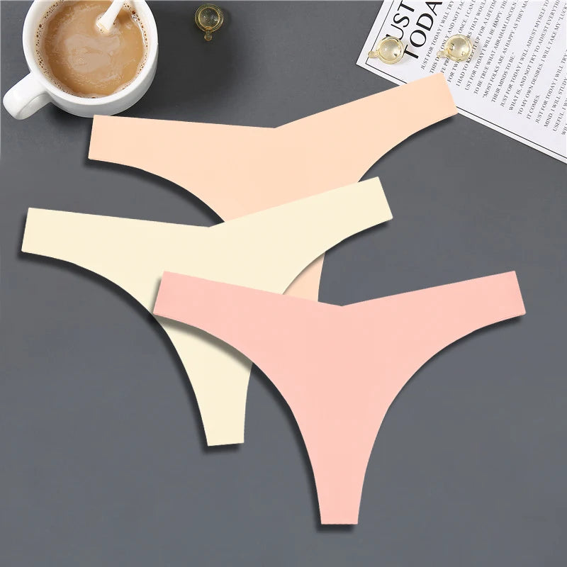 FINETOO 3PCS Women’s Ice Silk Seamless V-Waist Thongs — Low Rise Sport Panties, 10 Solid Colors, Breathable G-String