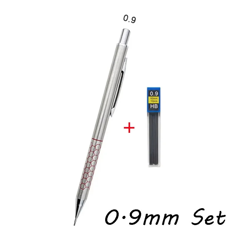 3-Pack Metal Mechanical Pencil Set 0.5mm 0.7mm 0.9mm with Eraser & HB Lead – Precision Drawing & Writing Stationery