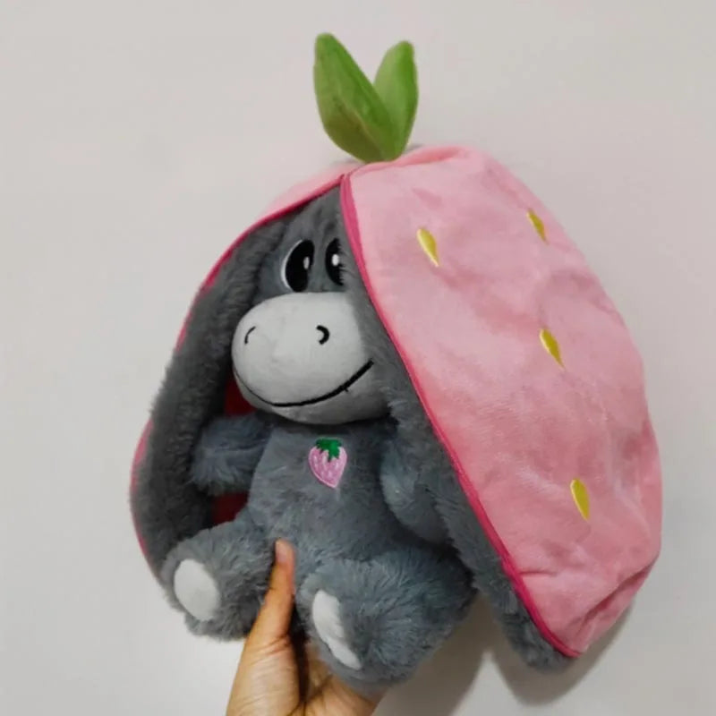 Baby Strawberry Donkey Plush Toy – 30cm Stuffed Fruit Transform Breathing Sleeping Doll, Perfect Birthday Gift for Kids