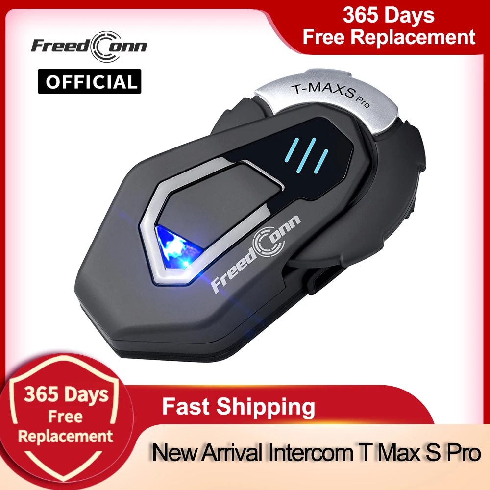 FreedConn Motorcycle Helmet Headset Intercom - Bluetooth Music, FM, Waterproof Moto Helmet Earphones & Intercom System