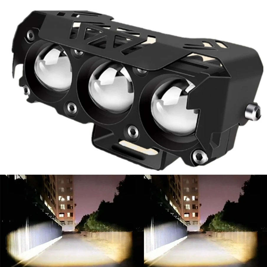 12V/24V Mini Lens LED Headlight – Dual Color Hi/Low Beam Motorcycle & Vehicle Fog Light