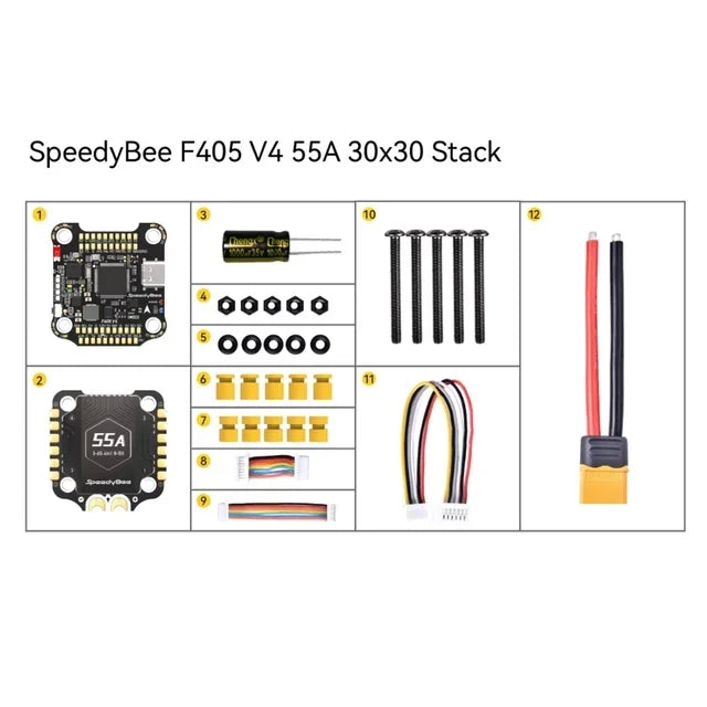SpeedyBee F4 F405 V4 30x30 Stack – 55A/60A BLS 4-in-1 ESC, ICM42688P, Wireless Bluetooth FC for FPV Racing Drones, iNAV & Betaflight Compatible
