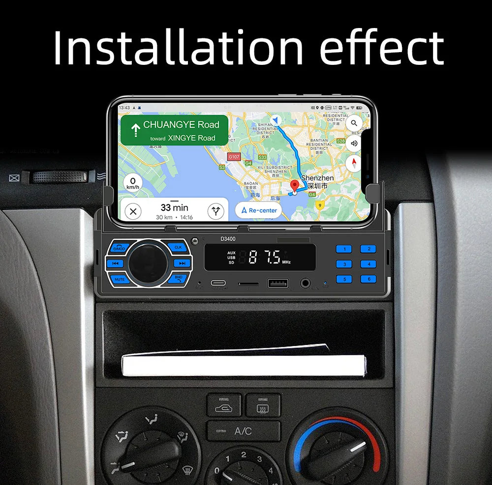 BQCC 1DIN Car MP3 Player - Bluetooth Phone Holder with FM Radio & Voice Control