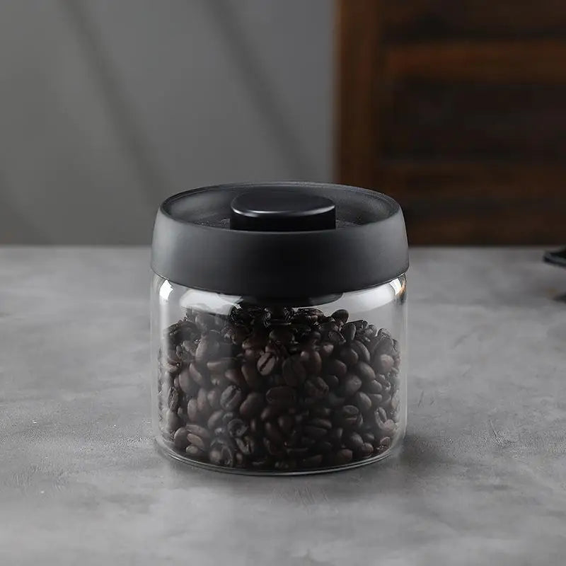 Vacuum Sealed Glass Coffee Bean Jar — Airtight, Moisture-Proof Household Container with Air Extraction for Fresh Coffee