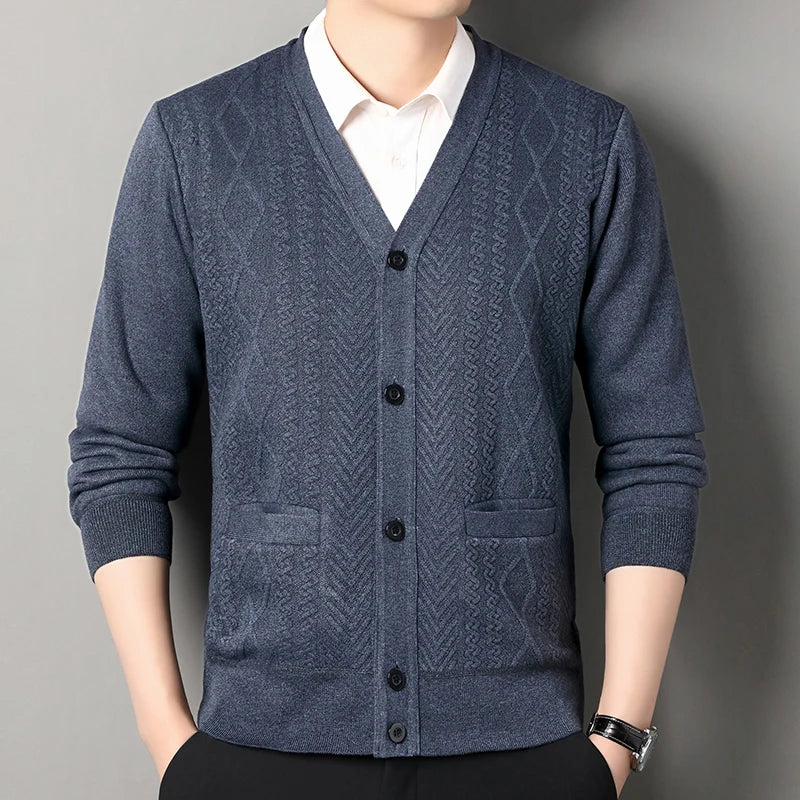 Men's Casual V-Neck Cardigan Sweater - Button Knit Jacket for Autumn Winter Wear