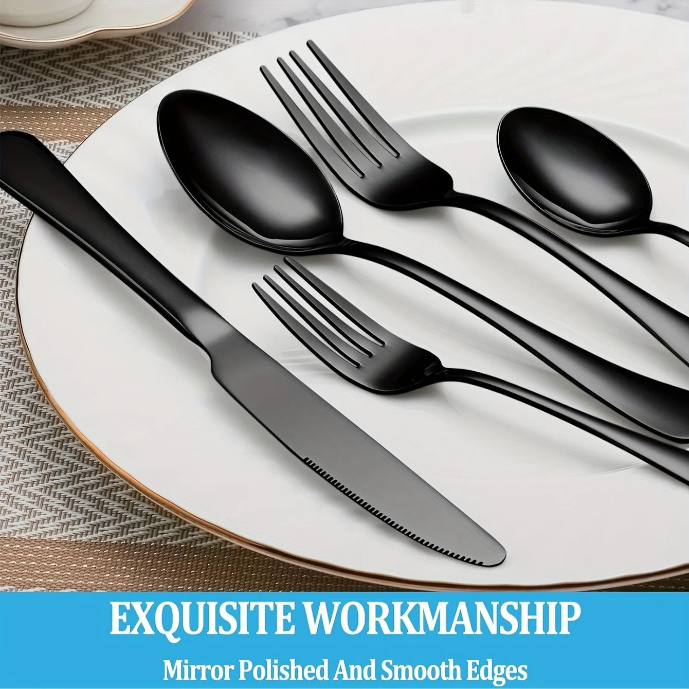 36-Piece Black Silverware Set with Steak Knives – Food-Grade Stainless Steel Flatware & Tableware Cutlery Set