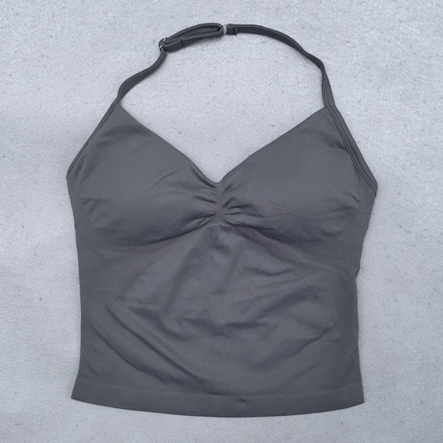 Women’s Adjustable Strappy Sports Top Open Back Gym Yoga Crop Top with Built-in Fastener Fitness Workout Wear