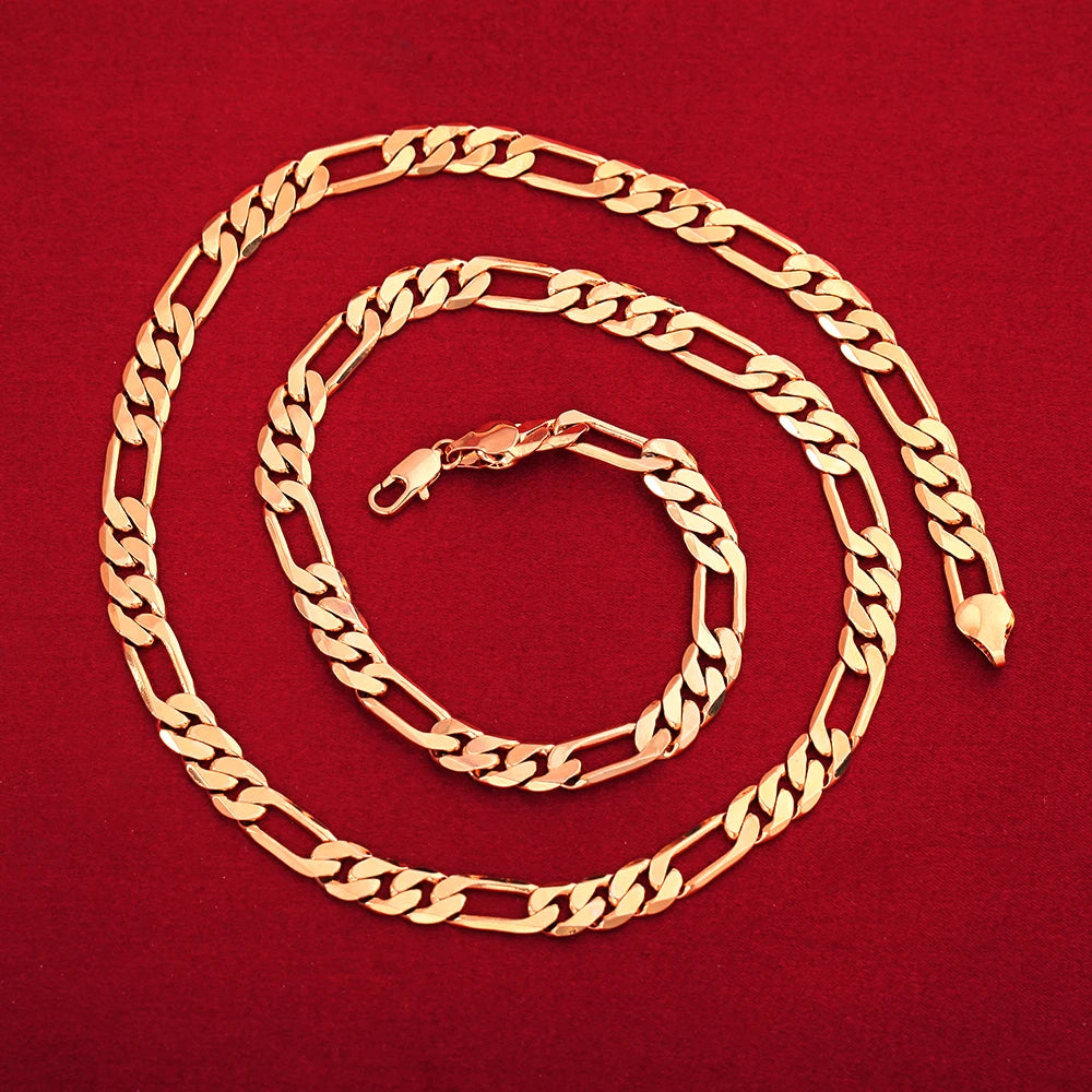 Hot Fine 18K Gold Jewelry Set - 8MM Geometric Bracelets and Necklace for Men & Women, Fashion Wedding Accessories