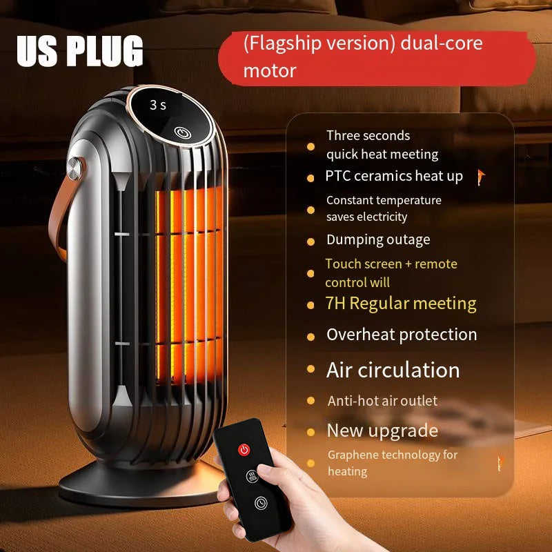 2000W PTC Ceramic Desktop Space Heater - Intelligent Fast Heating with 4 Heat Settings for Home, Office, and Bedroom