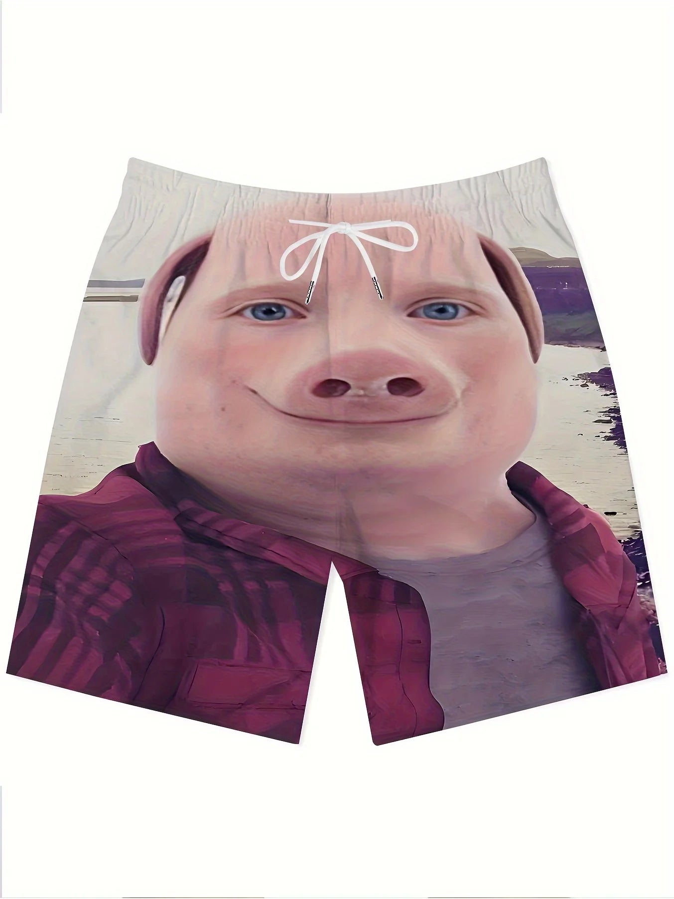 Cartoon Pig Print Swim Shorts – Adjustable Drawstring Waist with Pockets, Lightweight Summer Pool & Ocean Wear