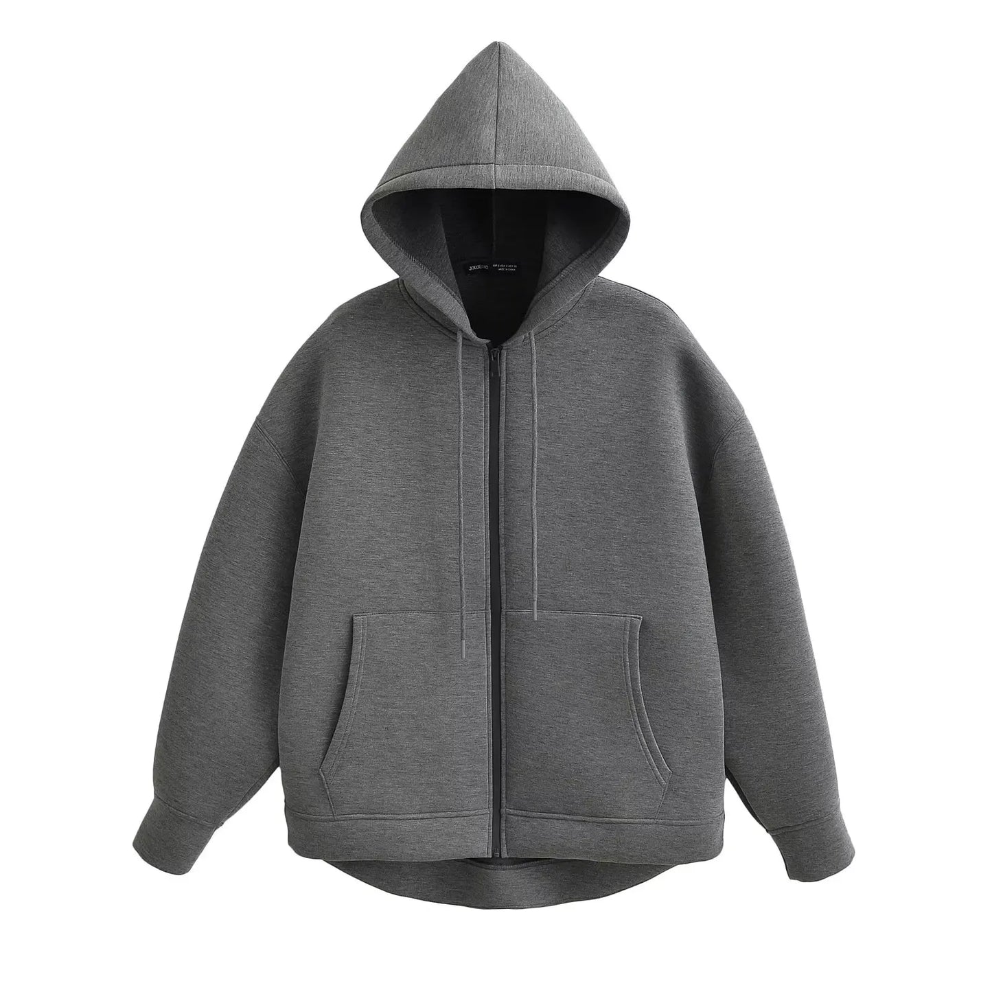 TRAFZA Autumn Women's Gray Jacket – Hooded, Long Sleeve, Zipper Coat with Big Pockets, Loose Casual Outerwear Tops