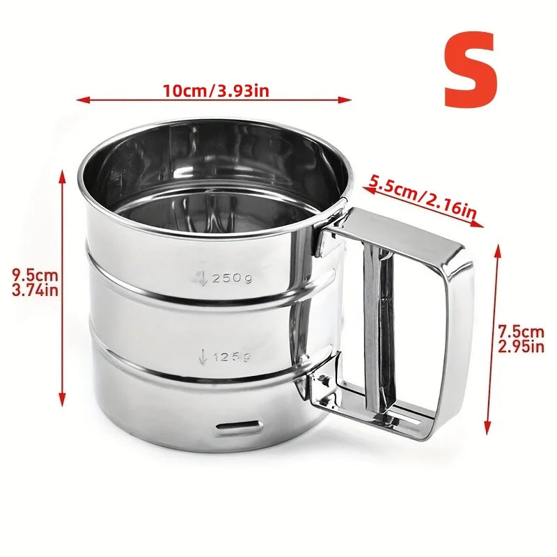 Fine Mesh Stainless Steel Flour Sifter – Manual Kitchen Filter Sieve for Baking, Sugar & Coffee Powder