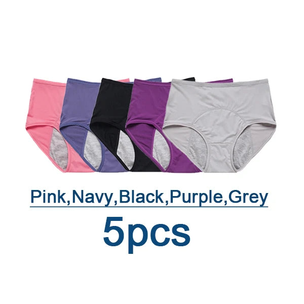 5-Pack Women’s Leak-Proof Menstrual Panties – Plus Size L-8XL Waterproof Period Underwear