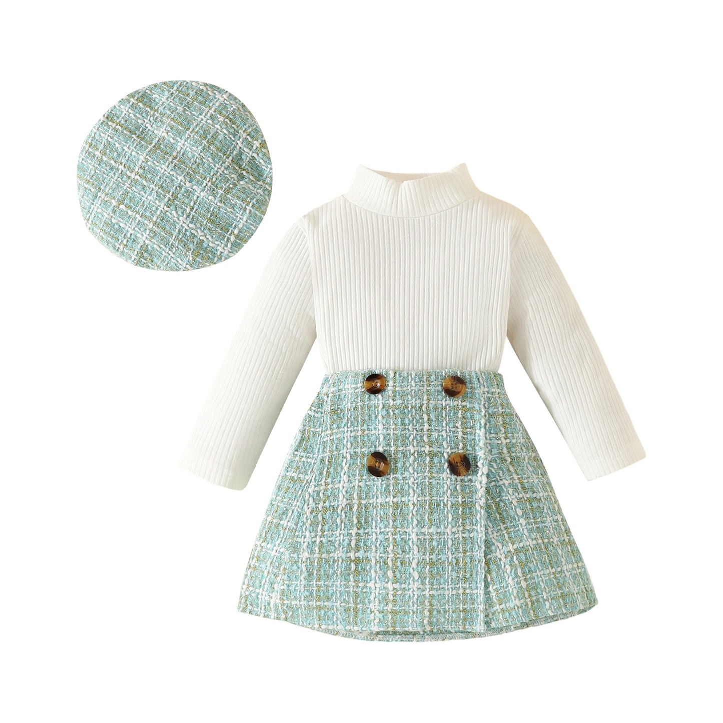 ma&baby Toddler Girls Clothes Set – Knit Long Sleeve Top, Plaid Skirt & Hat, 6M-3Y Fall & Spring Outfit