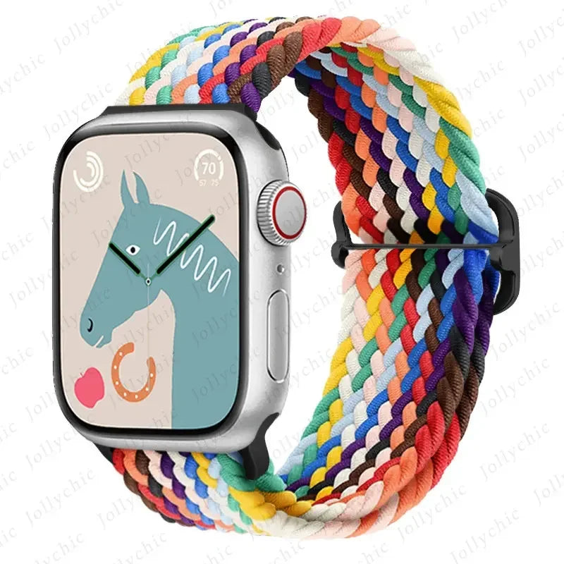 Braided Solo Loop Apple Watch Ultra Band – Elastic Nylon Adjustable Sport Bracelet Strap for iWatch SE, Series 3–9 (38mm–49mm)