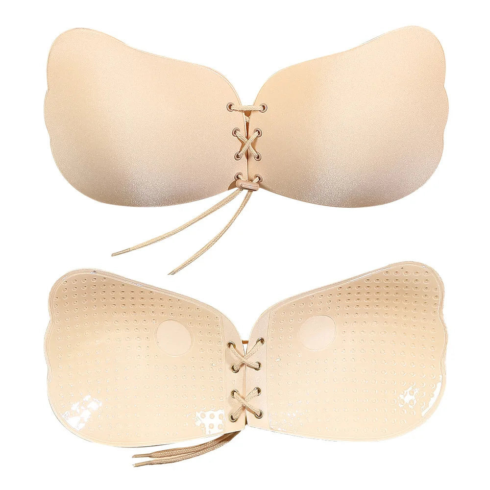 Invisible Pull Rope Bra with Anti-Protrusion Breast Patches β Backless Wedding Dress Underwear
