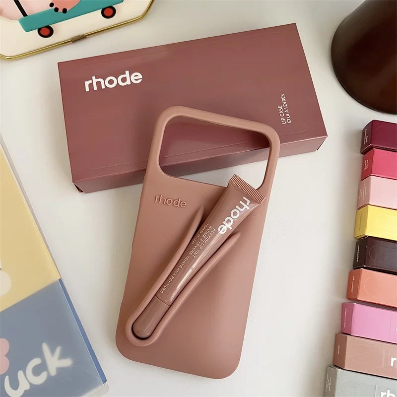 Rhode Lip Gloss iPhone Case - Silicone Protective Cover with Box Design for iPhone 17 Air 16 15 14 13 12 Pro Max Plus