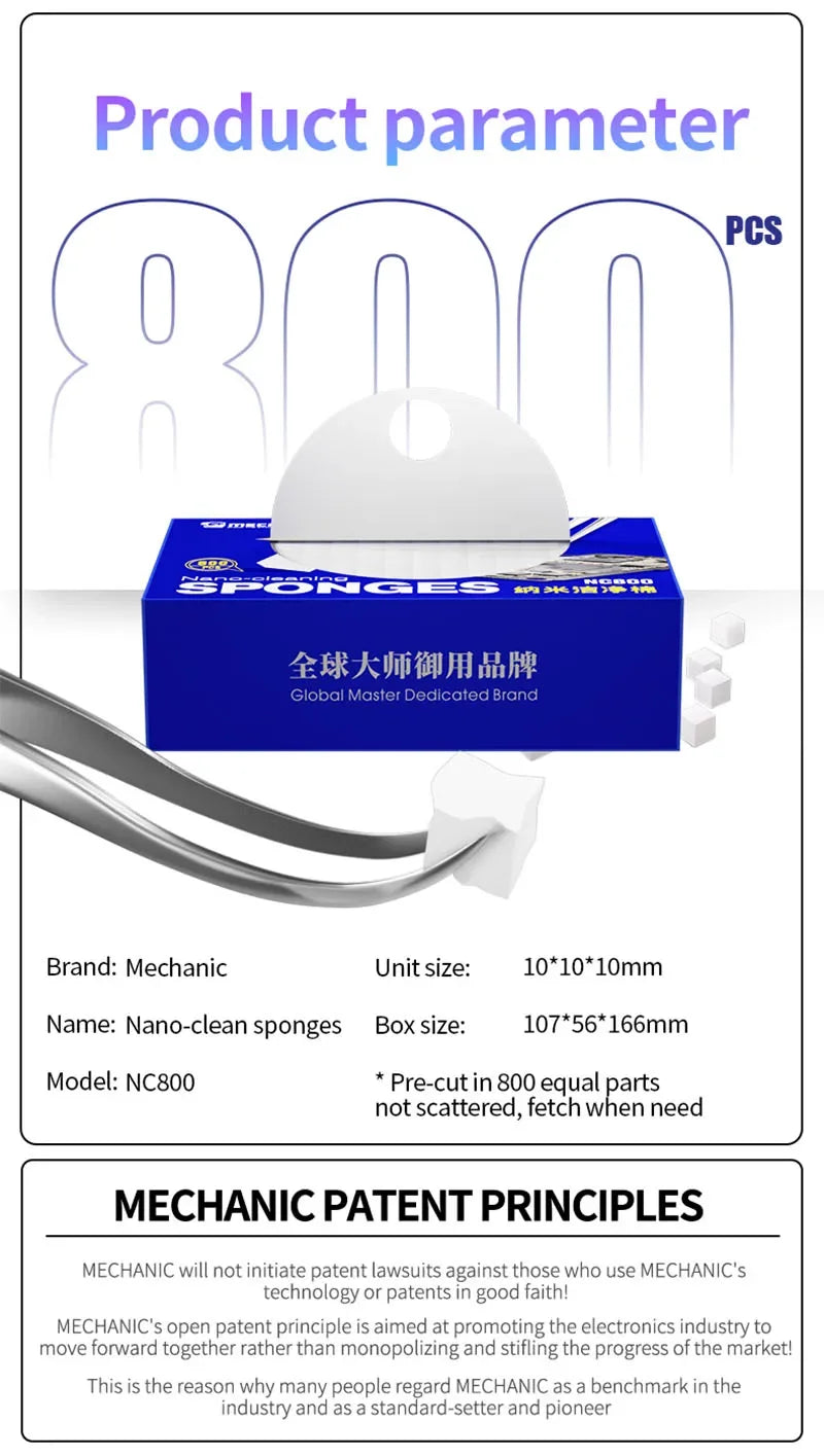 Mechanic NC800 Nano Sponge Cleaner – No Residue Phone Screen, PCB, Motherboard, Back Glass, Camera Solder Flux & Oil Frame Cleaning Tool