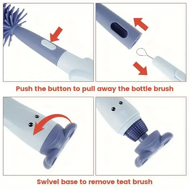 3-in-1 Silicone Bottle Cleaning Brush Set - Food-Grade Standing Cup Brush, Baby Bottle Nipple Brush, and Straw Cleaner