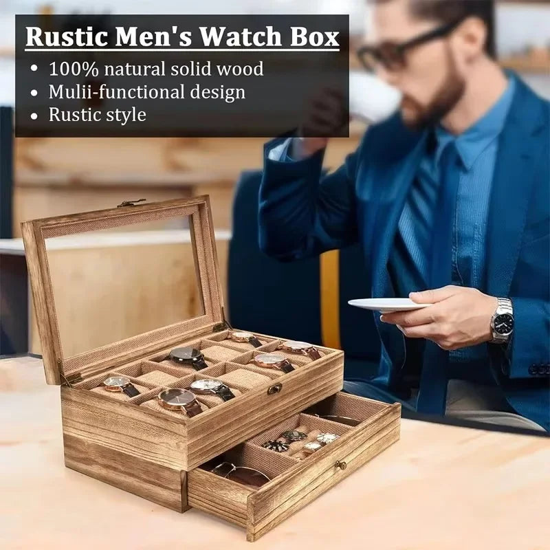 10-Slot Wooden Watch Box – Men’s & Women’s Watch Storage and Display Rack