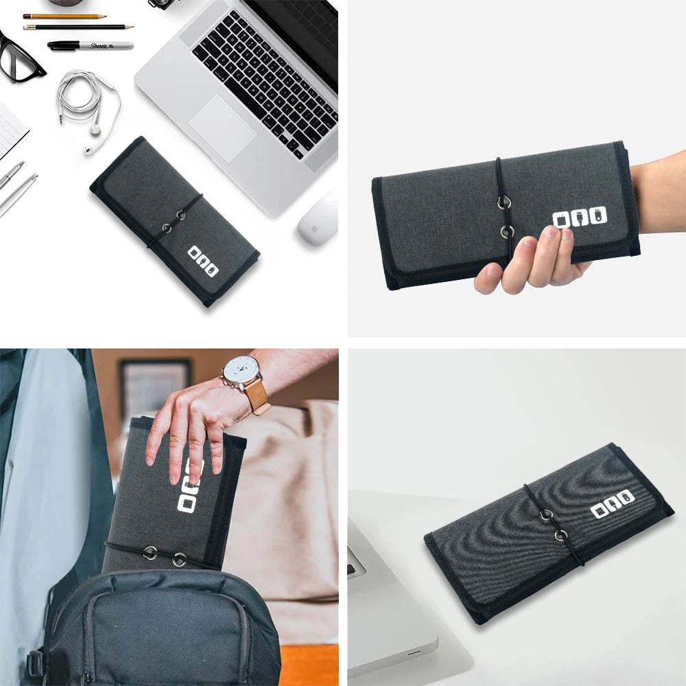Tech Travel Essential: Electronic Organizer Cord Pouch - Roll-Up Case for USB Cables, Charger, and Phone Accessories