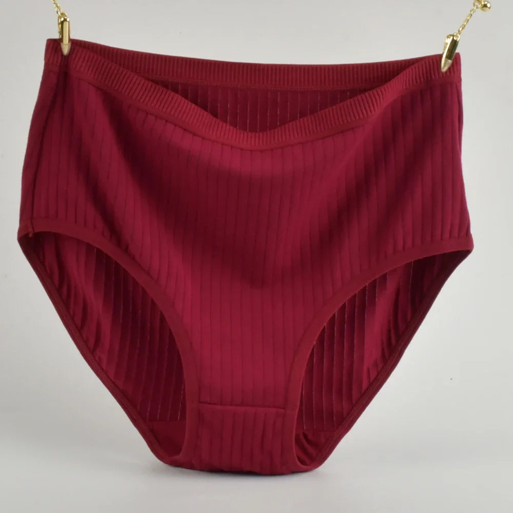 Soft High Waist Cotton Panties – Breathable Plus Size Women’s Underwear, Striped Lingerie Briefs