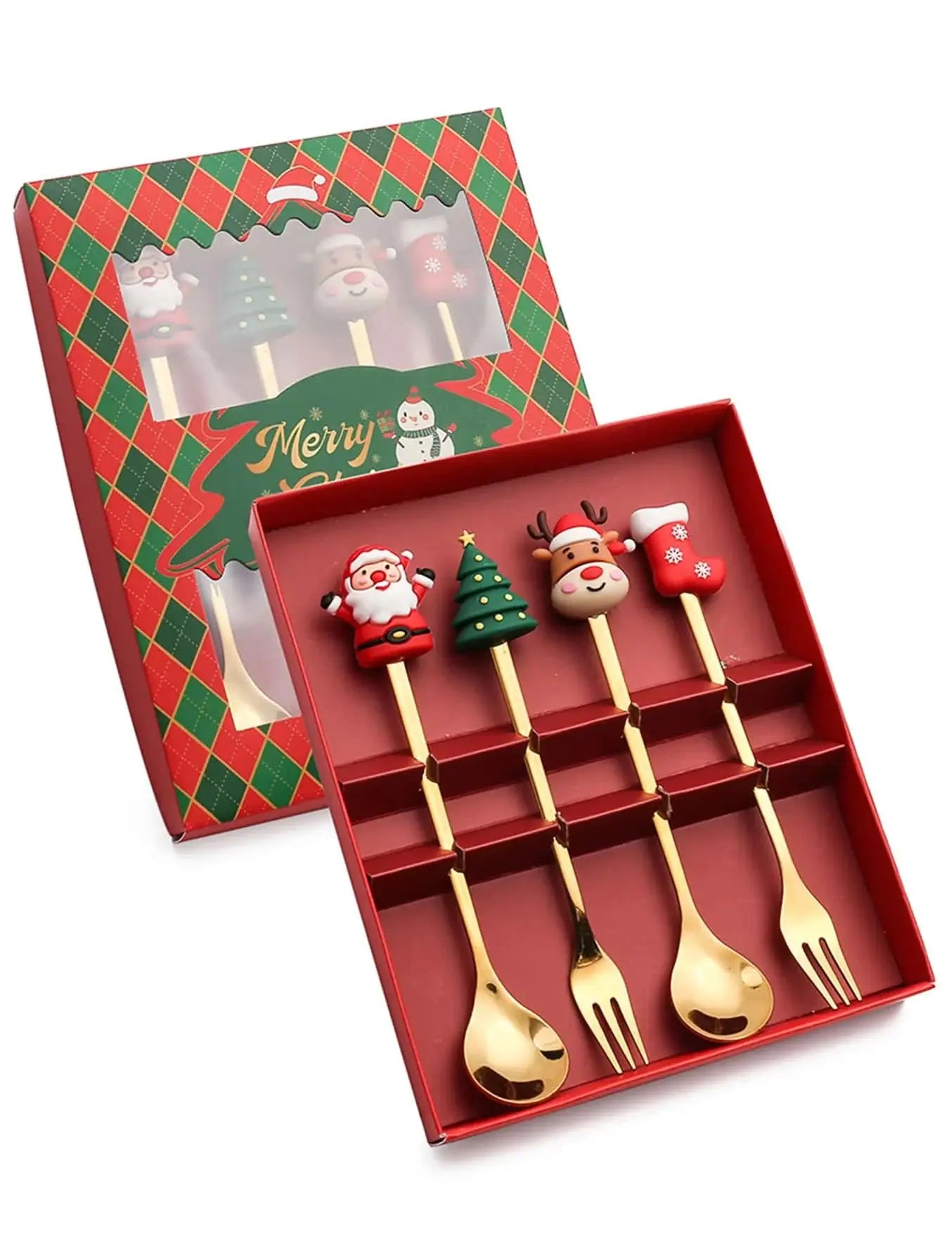 2/4/6 Pcs Christmas Fork and Spoon Set – Stainless Steel Creative Tableware | Coffee, Tea, and Dessert Forks and Spoons Gift Set